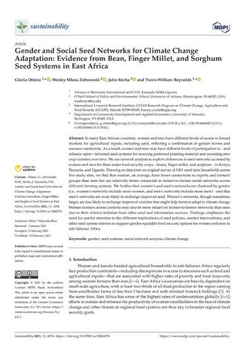 Gender and social seed networks for climate change adaptation: Evidence from bean, finger millet, and sorghum seed systems in East Africa