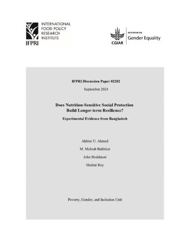Does nutrition-sensitive social protection build longer-term resilience? Experimental evidence from Bangladesh
