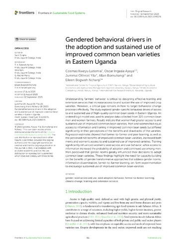 Gendered behavioral drivers in the adoption and sustained use of improved common bean varieties in Eastern Uganda