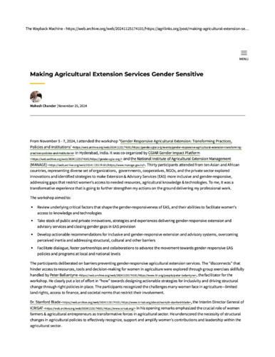 Making Agricultural Extension Services Gender Sensitive