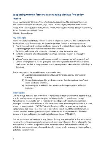 Draft for discussion. Supporting women farmers in a changing climate: five policy lessons