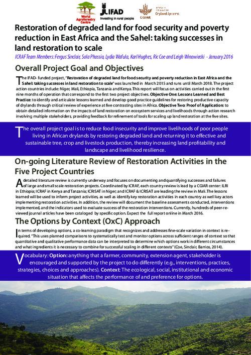 Restoration of degraded land for food security and poverty reduction in East Africa and the Sahel: taking successes in land restoration to scale