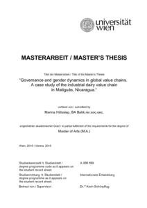 Governance and gender dynamics in global value chains: A case study of the industrial dairy value chain in Matiguás, Nicaragua