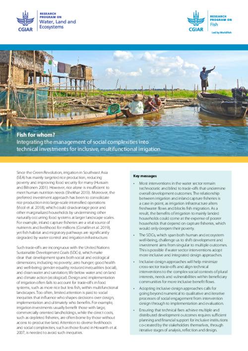 Fish for whom? Integrating the management of social complexities into technical investments for inclusive, multifunctional irrigation