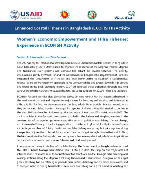 Women’s Economic Empowerment and Hilsa Fisheries: Experience in ECOFISH Activity