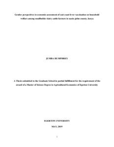 Gender perspectives in economic assessment of East Coast Fever vaccination on household welfare among smallholder dairy cattle farmers in Uasin Gishu County, Kenya
