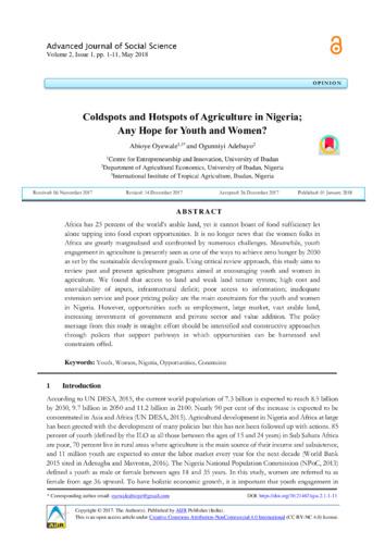 Coldspots and Hotspots of Agriculture in Nigeria; Any Hope for Youth and Women?