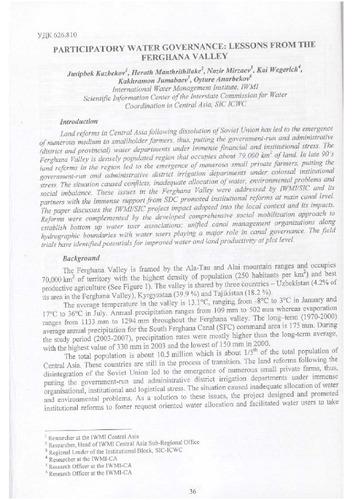 Participatory water governance: lessons from the Ferghana Valley