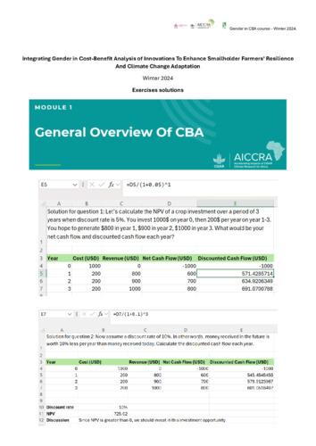 Integrating gender in cost-benefit analysis of innovations to enhance smallholder farmers’ resilience and climate change adaptation—Exercises solutions