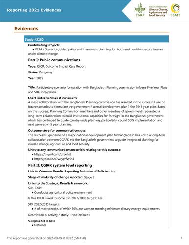Participatory scenario formulation with Bangladesh Planning commission informs Five Year Plans and SDG integration.