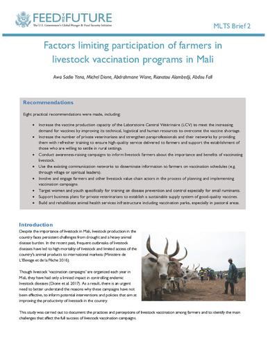 Feed the Future Mali: Factors limiting participation of farmers in livestock vaccination programs in Mali