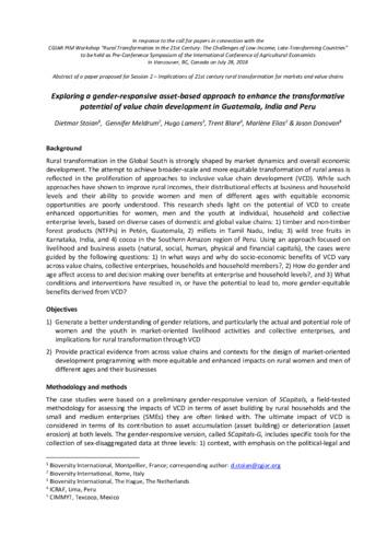 Exploring a gender-responsive asset-based approach to enhance the transformative potential of value chain development in Guatemala, India and Peru