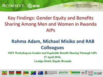 Key Findings: gender equity and benefits sharing among men and women in Rwanda AIPs