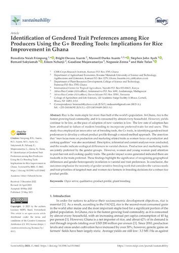 Identification of Gendered Trait Preferences among Rice Producers Using the G+ Breeding Tools: Implications for Rice Improvement in Ghana
