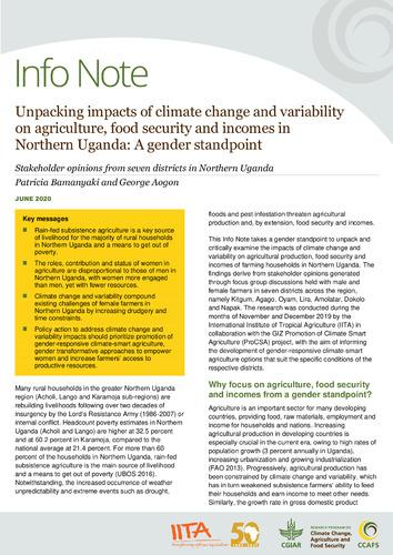 Unpacking impacts of climate change and variability on agriculture, food security and incomes in Northern Uganda: A gender standpoint. Stakeholder opinions from seven districts in Northern Uganda