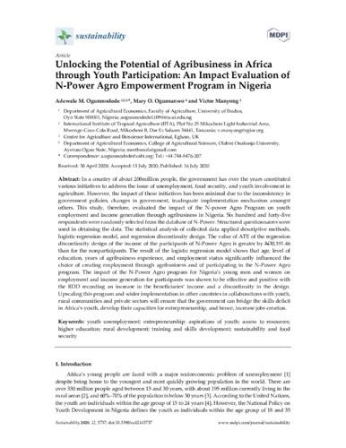 Unlocking the potential of agribusiness in Africa through youth participation: an impact evaluation of N-Power Agro Empowerment Program in Nigeria