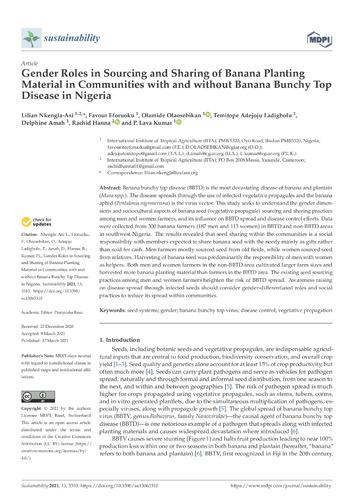 Gender roles in sourcing and sharing of banana planting material in communities with and without banana bunchy top disease in Nigeria