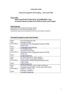 Improving Water Productivity of Smallholder Crop- Livestock Mixed Systems (SCLIMS) in Semi-Arid Tropics: CGIAR Systemwide Livestock Programme, Concept Note for Research Grant