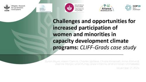 Challenges and opportunities for increased participation of women and minorities in capacity development climate programs: CLIFF-Grads case study