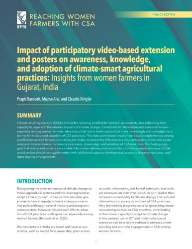 Impact of participatory video-based extension and posters on awareness, knowledge, and adoption of climate-smart agricultural practices: Insights from women farmers in Gujarat, India