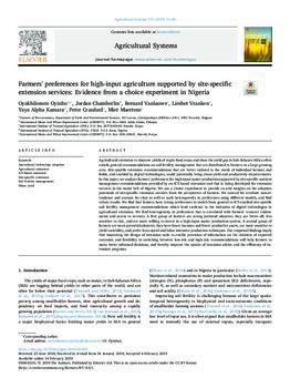 Farmers’ preferences for high-input agriculture supported by site-specific extension services: evidence from a choice experiment in Nigeria