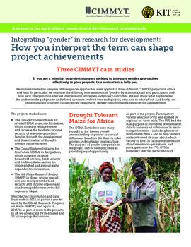Integrating &quot;gender&quot; in research for development: how you interpret the term can shape project achievements