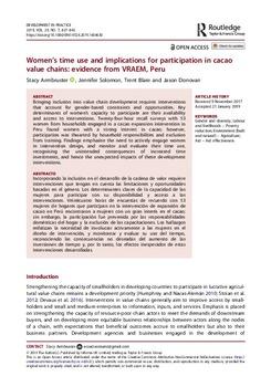Women’s time use and implications :for participation in cacao value chains: evidence from VRAEM, Peru