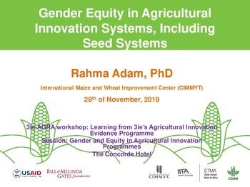 Gender equity in agricultural innovation systems, including seed systems