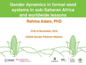 Gender dynamics in formal seed systems in sub-Saharan Africa and worldwide lessons