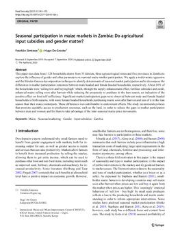 Seasonal participation in maize markets in Zambia: do agricultural input subsidies and gender matter?