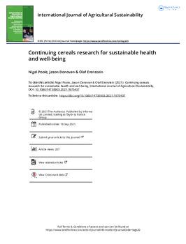 Continuing cereals research for sustainable health and well-being