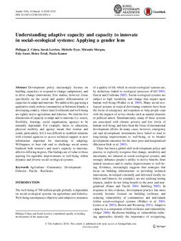 Understanding adaptive capacity and capacity to innovate in social–ecological systems: applying a gender lens