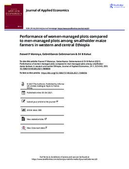 Performance of women-managed plots compared to men-managed plots among smallholder maize farmers in western and central Ethiopia