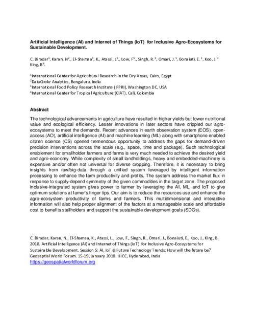 Artificial Intelligence (AI) and Internet of Things (IoT) for Inclusive Agro-Ecosystems for Sustainable Development