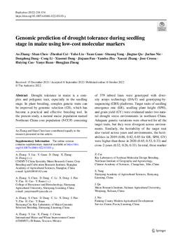 Genomic prediction of drought tolerance during seedling stage in maize using low-cost molecular markers