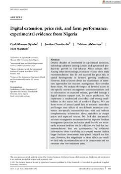 Digital extension, price risk, and farm performance: experimental evidence from Nigeria