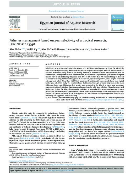 Fisheries management based on gear selectivity of a tropical reservoir, Lake Nasser, Egypt