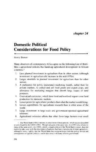 Domestic Political Considerations for Food Policy