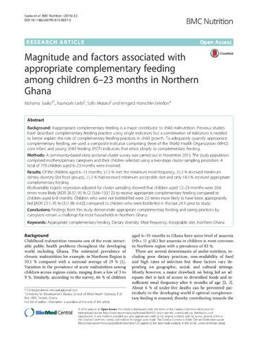 Magnitude and factors associated with appropriate complementary feeding among children 6-23 months in Northern Ghana
