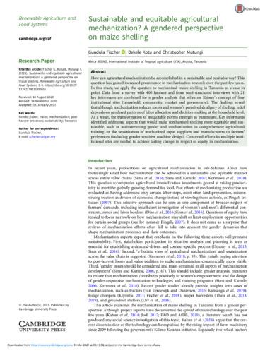 Sustainable and equitable agricultural mechanization? A gendered perspective on maize shelling