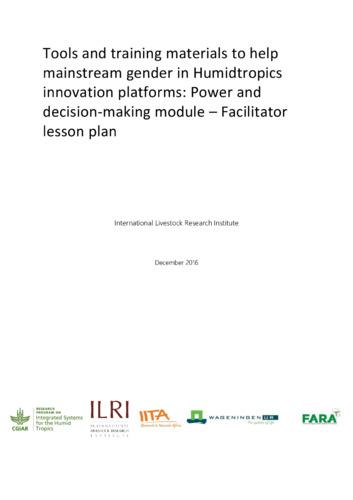 Tools and training materials to help mainstream gender in Humidtropics innovation platforms: Power and decision-making module