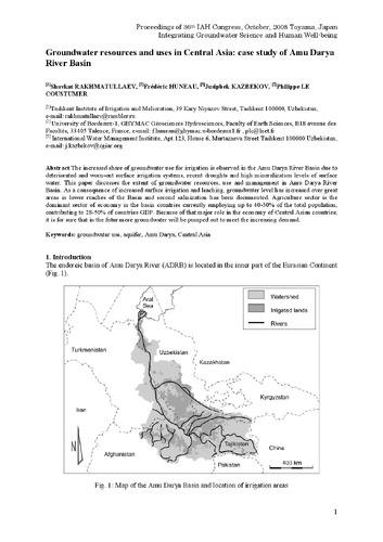 Groundwater resources and uses in Central Asia: case study of Amu Darya River Basin