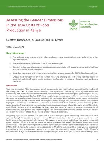 Assessing the gender dimensions in the true costs of food production in Kenya