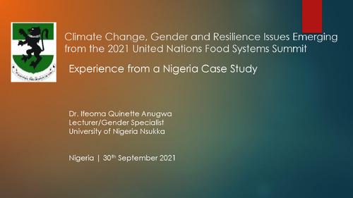 Climate Change, Gender and Resilience Issues Emerging from the 2021 United Nations Food Systems Summit: Experience from a Nigeria Case Study