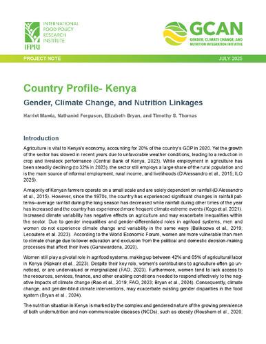 Country profile – Kenya: Gender, climate change, and nutrition linkages