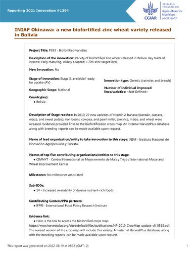 INIAF Okinawa: a new biofortified zinc wheat variety released in Bolivia