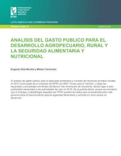 Analisis del gasto publico para el desarrollo agropecuario, rural y la seguridad alimentaria y nutricional