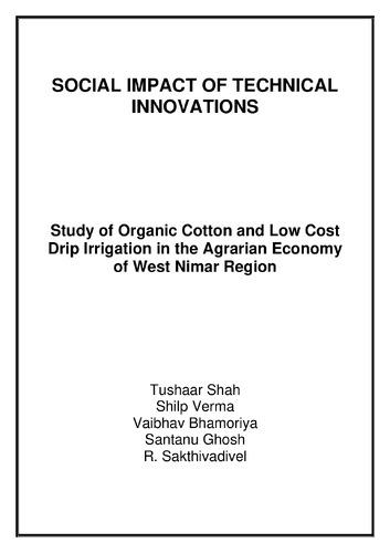 Social impact of technical innovations: study of organic cotton and low cost drip irrigation in the agrarian economy of West Nirmar Region