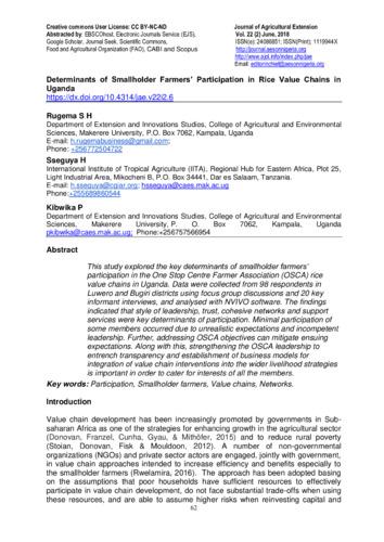 Determinants of smallholder farmers’ participation in rice value chains in Uganda