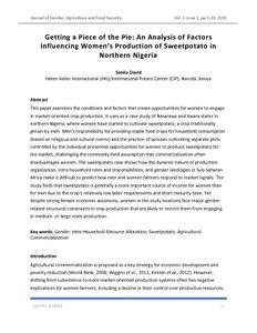 Getting a piece of the pie: An analysis of factors influencing women's production of sweetpotato in Northern Nigeria